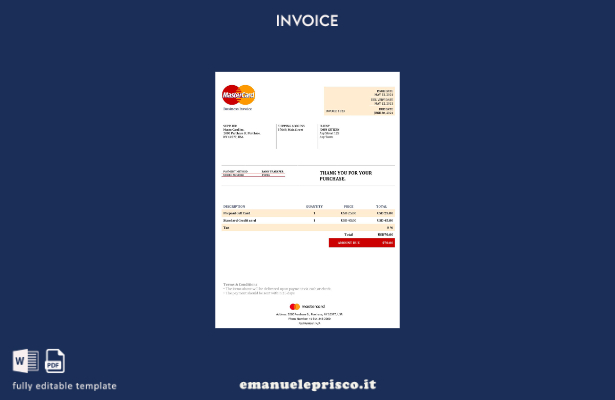 Modello di fattura MasterCard USA in stile verificato